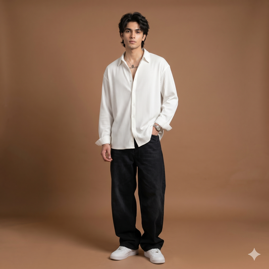 ROYSAHAB | Structured Cotton Oversized Shirt — Ivory White
